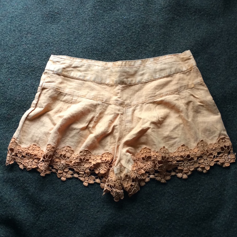 FREE PEOPLE Mango Linen Crochet Trim Tap Shorts 0